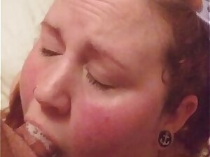 Daddy's school girl blows throbbing cock