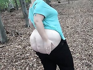 Young chubby girl with nice curvings sucks and fucks boyfriend in the matter of the forest